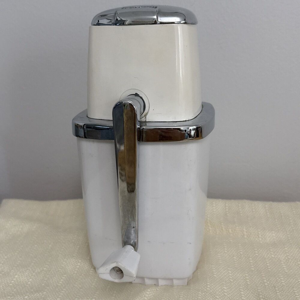 Vintage 1950s MCM Swing Away White Metal Manual Ice Crusher Hand Crank Crome